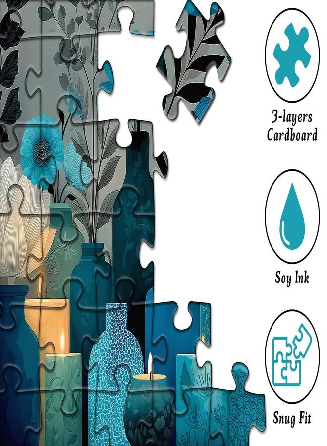 PICKFORU أحجية زهور زرقاء للكبار، 1000 قطعة، أحجية بانوراما PICKFORU Indigo Whisper، أحجية مزهرية زهور أنيقة، تحدٍّ للكبار بتصميم جمالي عصري - Image 3
